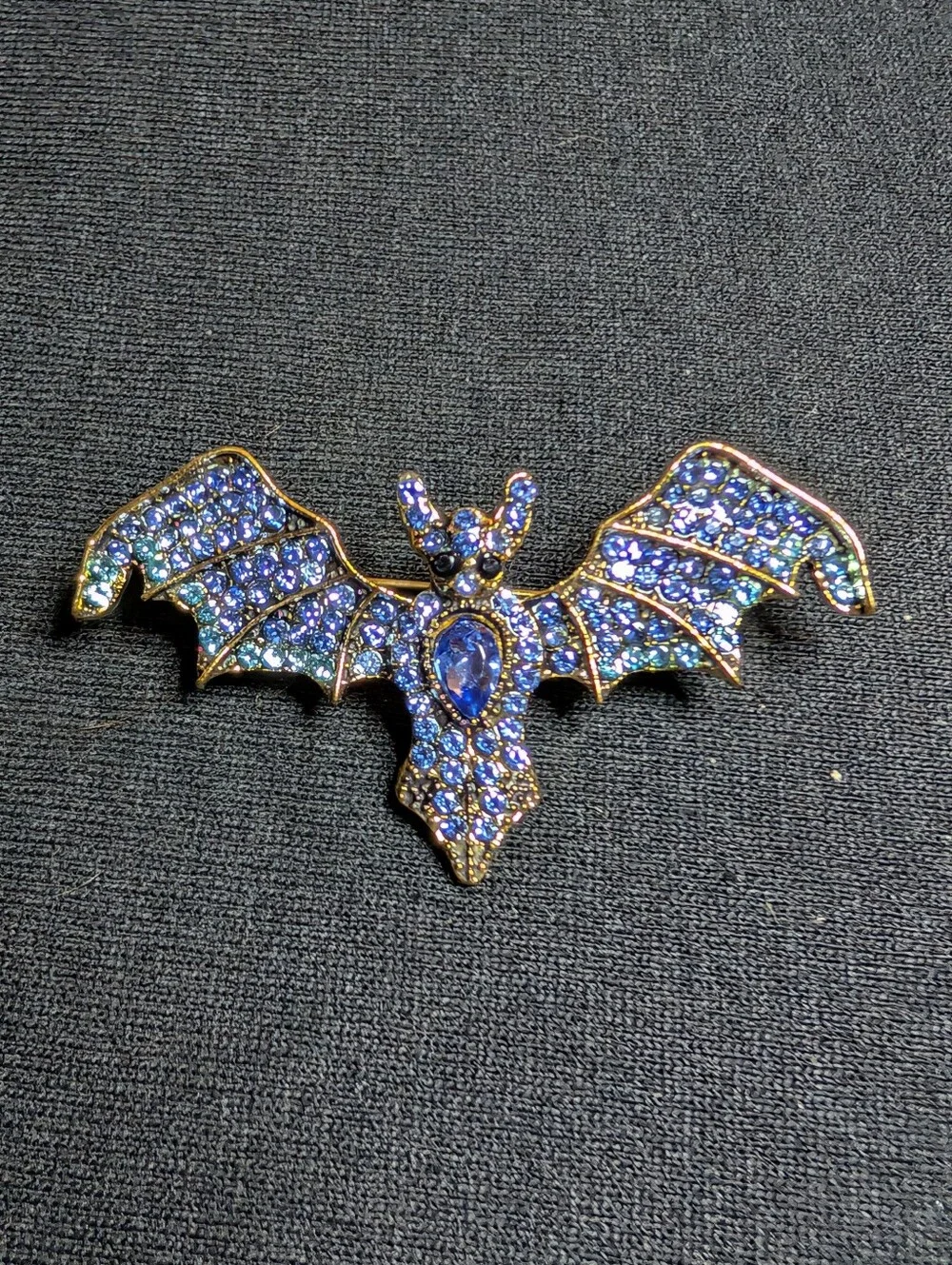 Blue Crystal Bat Brooch Pin - Women Jewelry